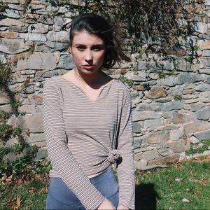 Horizontal Striped Long Sleeve V Neck